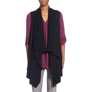 Halogen Cashmere Wool Draped Open Front sleeveless Sweater‎ Vest lagenlook